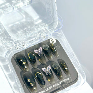 Grey rose coffin nails